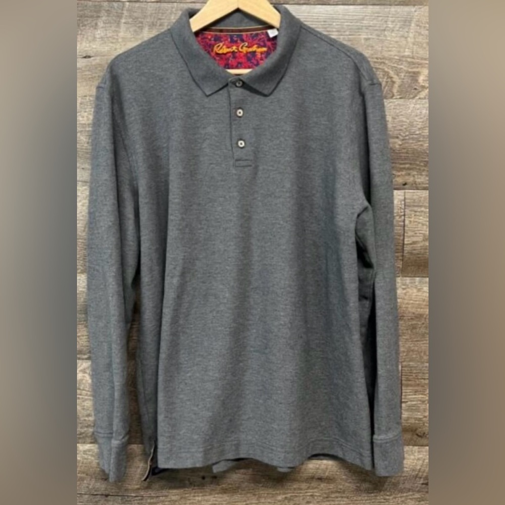 Robert Graham Men's Grey Long Sleeve Polo Polo 2XL